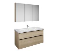 Set burgbad Eqio, compuesto por armario con espejo a la izquierda, lavabo de cerámica y mueble bajo para lavabo, anchura 1230mm, SFAN123RF3180C0001G0252, Color: Roble decor Cashmere / Roble decor Cash