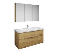 Set burgbad Eqio, compuesto por armario con espejo a la izquierda, lavabo de cerámica y mueble bajo para lavabo, anchura 1230mm, SFAN123RF5662C0001G0146, Color: Decoración roble urbano / Decoración ro