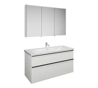 Set burgbad Eqio, compuesto por armario con espejo a la izquierda, lavabo de cerámica y mueble bajo para lavabo, anchura 1230mm, SFAN123RF2009C0001G0252, Color: Blanco brillo intenso / Blanco brillo i