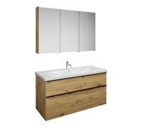 Set burgbad Eqio, compuesto por armario con espejo a la izquierda, lavabo de cerámica y mueble bajo para lavabo, anchura 1230mm, SFAN123RF5662C0001G0252, Color: Roble decoración Urban / Roble decoraci