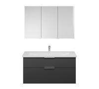 Set burgbad Eqio, compuesto por armario con espejo a la izquierda, lavabo de cerámica y mueble bajo para lavabo, anchura 1230mm, SFAN123RF6584C0001G0146, Color: Gris oscuro mate / Gris oscuro mate, ti