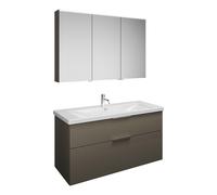 Set burgbad Eqio, compuesto por armario con espejo a la izquierda, lavabo de cerámica y mueble bajo para lavabo, anchura 1230mm, SFAN123RF2010C0001G0146, Color: Gris alto brillo / Gris alto brillo, ti