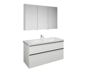 Set burgbad Eqio, compuesto por armario con espejo a la izquierda, lavabo de cerámica y mueble bajo para lavabo, anchura 1230mm, SFAN123RF2009C0001G0252, Color: Blanco brillo intenso / Blanco brillo i