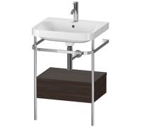 Set c-bonded Duravit Happy D.2 Plus con consola metálica y cajón, 575x490mm, 1 agujero para grifo, HP4840O6969, Color: Nogal cepillado Chapa de madera auténtica