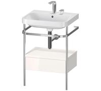 Set c-bonded Duravit Happy D.2 Plus con consola metálica y cajón, 575x490mm, 2 agujeros para grifo, HP4840E2222, Color: Decoración blanca de alto brillo
