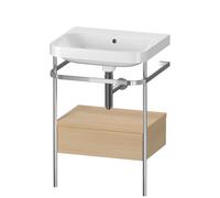 Set c-bonded Duravit Happy D.2 Plus con consola metálica y cajón, 575x490mm, sin agujero para grifo, HP4840N7171, Color: Roble mediterráneo Chapa de madera auténtica