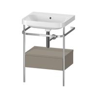 Set c-bonded Duravit Happy D.2 Plus con consola metálica y cajón, 575x490mm, sin agujero para grifo, HP4840N9292, Color: Gris piedra Seda Barniz mate
