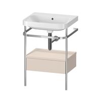 Set c-bonded Duravit Happy D.2 Plus con consola metálica y cajón, 575x490mm, sin agujero para grifo, HP4840N8383, Color: Decoración supermate color topo