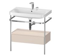 Set c-bonded Duravit Happy D.2 Plus con consola metálica y cajón, 775x490mm, 2 agujeros para grifo, HP4842E8383, Color: Decoración supermate color topo