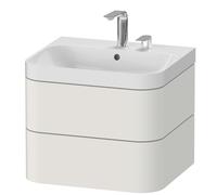 Set c-bonded Duravit Happy D.2 Plus suspendido, 575x490mm, 2 cajones, 2 agujeros para grifería, HP4345E3939, Color: Nórdico Seda blanca laca mate