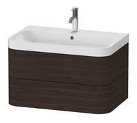 Set c-bonded Duravit Happy D.2 Plus suspendido, 775x490mm, 2 cajones, 1 agujero para grifo, HP4347O6969, Color: Nogal cepillado Chapa de madera auténtica