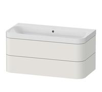 Set c-bonded Duravit Happy D.2 Plus suspendido, 975x490mm, 2 cajones, sin agujero para grifo, HP4348N3939, Color: Nórdico Seda blanca laca mate