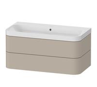 Set c-bonded Duravit Happy D.2 Plus suspendido, 975x490mm, 2 cajones, sin agujero para grifo, HP4348N6060, Color: Seda topo laca mate
