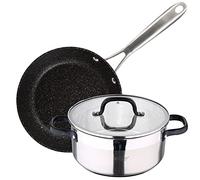 Set Cacerola 24x10.5 cm con tapa, acero inoxidable, apta para inducción y Sarten 28x6.0 cm aluminio forjado apta para inducción SAN IGNACIO VITA