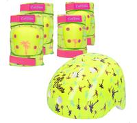 Colorbaby CB Riders - Casco Infantil, Rodilleras y Coderas, Color Amarillo neón, Ajustables, Protecciones con Cinta de Velcro Regulable, A Partir de 3 años, para Deportes al Aire Libre, 47557