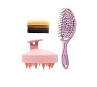 Set Cepillo de Pelo Antitirones, Cepillo Masajeador para Cuero Cabelludo Desenredante, 5 Gomas de pelo, Ecologico de Paja de Trigo, Para Todo Tipo de Cabello, Mujeres, Hombres y Niñas (SET-ROSADO)