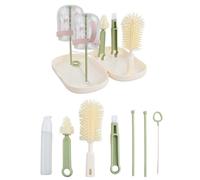 Set Cepillo Limpia Biberones, Kit Completo de Limpieza de Biberones sin BPA con Cepillo de Silicona, Cepillo para Pezón, Cepillo para Pajita, Dispensador de Jabón y Estante de Secado