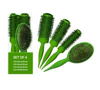 COCCO Aura Brush - Juego de cepillos redondos y de cerámica para mujer, secado y control del encrespamiento, cerdas de turmalina, agarre ergonómico, juego de peinado completo, color verde