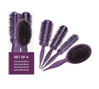 COCCO Aura Brush - Juego de cepillos redondos y de cerámica para mujer, secado y control del encrespamiento, cerdas de turmalina, agarre ergonómico, juego de peinado completo, color morado