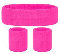 Set Cinta Pelo Deporte y Muñequeras Tenis - Divertidos Accesorios Fluorescentes de los Años 80 para Fiesta de Disfraces, Orgullo, Evento de Trabajo - Cinta Pelo Neón para Gimnasia, Deporte (Rosa)