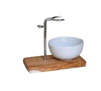 D.O.M. Classic - Soporte para brochas de afeitar (madera de olivo con cuenco de porcelana, redondo, 8,5 cm)