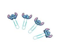 Set Clips con topper Disney Stitch - Marcador de libros Disney, 4 marcapáginas Disney diferentes - Material escolar y papelería Disney, licencia oficial