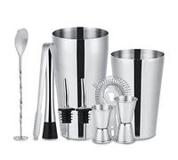 Set Coctelería con 750/600ml Coctelera Profesional,Taza de medir, Cuchara de Bar, Barra de Empuje, colador de cóctel, Pinzas de Hielo y Pico 10 Piezas para Bar, Hogar