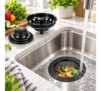 Set Colador Fregadero para Blanco LEMIS 6 S-IF, Negro 3 Piezas | Set fregadero negro 3 piezas • colador • tapón • retención de agua • filtrado y drenaje para uso diario