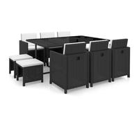 Set comedor de jardín 11 piezas y cojines ratán sintético negro