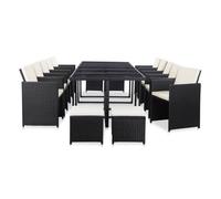 Set comedor de jardín 15 piezas y cojines ratán sintético negro vidaxl 74 cm