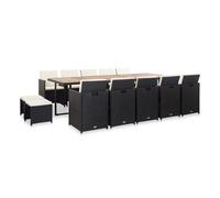 Set comedor de jardín 15 piezas y cojines ratán sintético negro vidaxl 109 cm