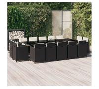 vidaXL Set Comedor de Jardín 15 Piezas con Cojines Silla Asiento Sillón Mesa Cocina Exterior Terraza Patio Balcón Muebles Ratán Sintético Negro