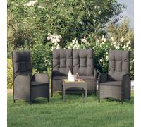 Set comedor de jardín 3 pzas con cojines ratán sintético negro