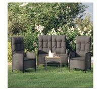 Set comedor de jardín 3 pzas con cojines ratán sintético negro