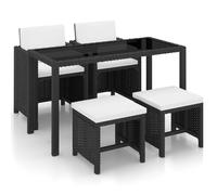 Set comedor de jardín 5 piezas y cojines ratán sintético negro