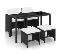 Set comedor de jardín 5 piezas y cojines ratán sintético negro vidaxl