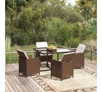 Set comedor de jardín 5 pzas con cojines ratán sintético marrón