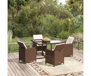 Set comedor de jardín 5 pzas con cojines ratán sintético marrón