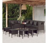 Set comedor de jardín 6 pzas con cojines ratán sintético negro