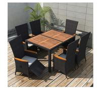 Set comedor de jardín 7 piezas ratán sintético y madera negro vidaxl