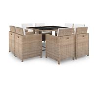 Set comedor de jardín 9 piezas y cojines ratán sintético beige vidaxl