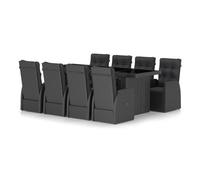 Set comedor de jardín 9 piezas y cojines ratán sintético negro vidaxl