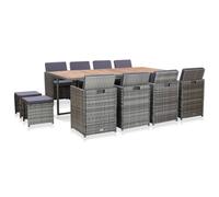 Set comedor jardín 13 pzas ratán sintético y madera acacia gris