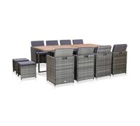 Set Comedor Jardín 13 Pzas Ratán Sintético Y Madera Acacia Gris Vidaxl