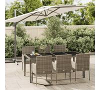 Set comedor jardín 7 pzas y cojines ratán sintético gris