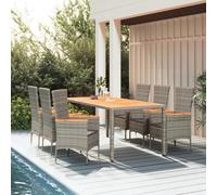 Set comedor jardín 7 pzas y cojines ratán sintético gris