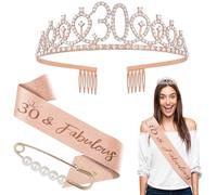 Set Compleanno 30 Anni con Corona e Fascia Capelli in Oro Rosa, Decorazioni per Festa di Compleanno Donna, Accessorio per Foto e Celebrazione (Corona 30 Anni + Fascia)
