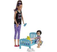 Set completo Barbie Niñera con niña pequeña y su cama