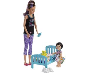 Set completo Barbie Niñera con niña pequeña y su cama