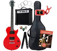 Set Completo Rocktile Single Cut Pack Power Guitarra Eléctrica Roja (Amplificador, Afinador, Funda, Cable, Correa, Púas, Cuerdas de Repuesto y Escuela con CD/DVD)